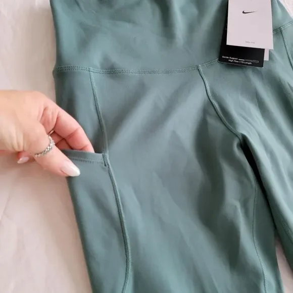 NIKE ONE Dri Fit Women's Green and Blue Leggings - Picture 6 of 8